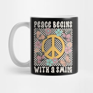 Peace Peace Sign "Peace Begins With A Smile" Mug